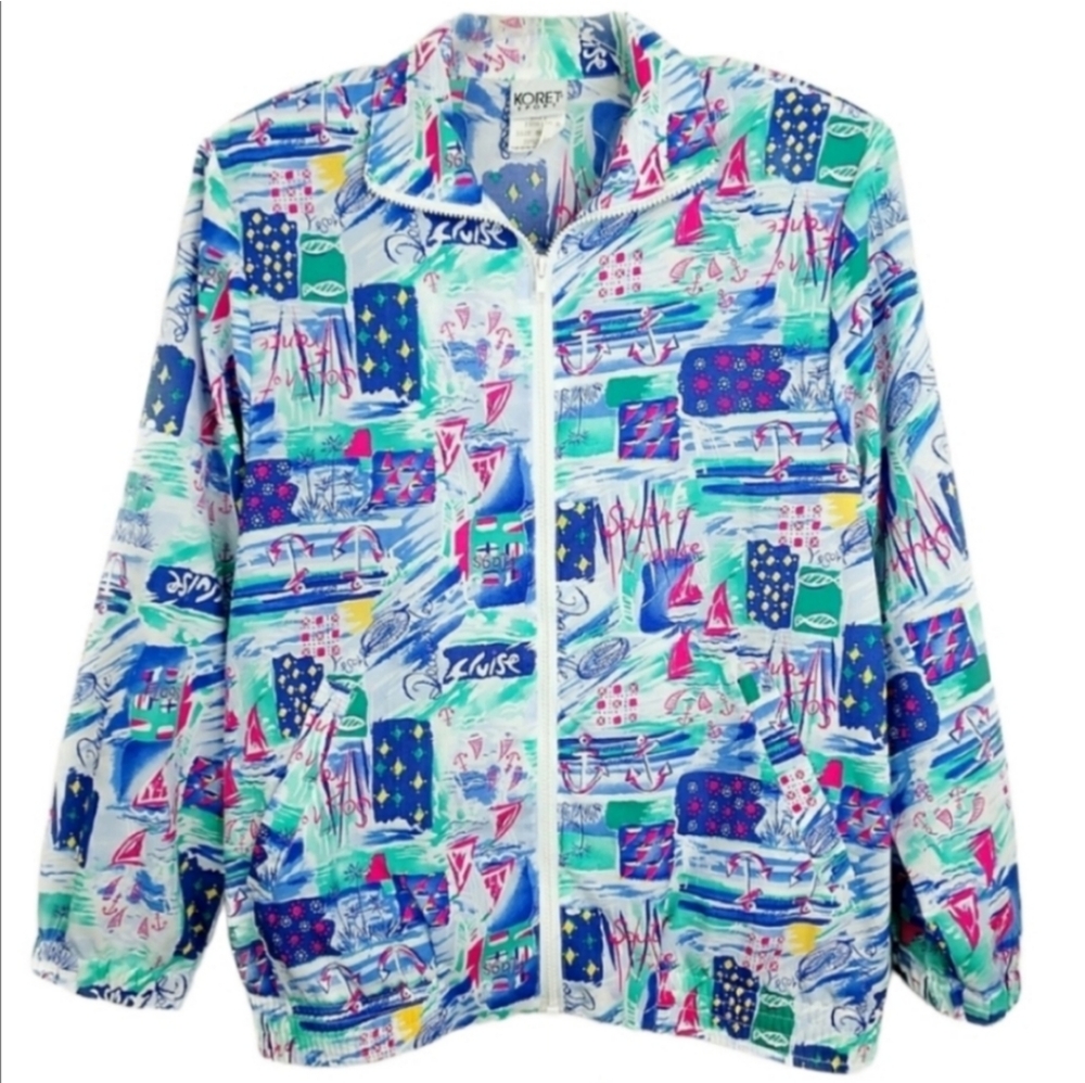 Koret Vintage Nautical Sail Boat 90s Zip Up Bomber Jacket Women's Size Medium M - Picture 3 of 8